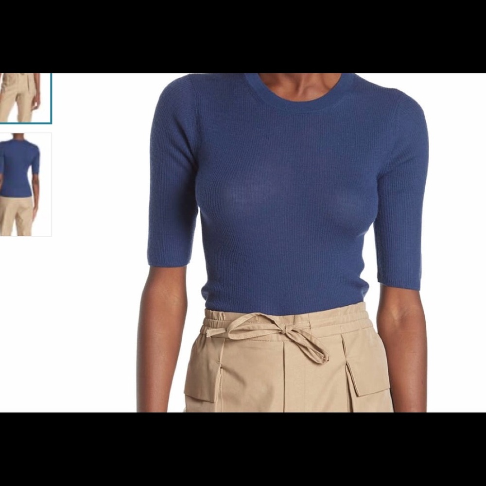 Lovely Blue VINCE Ribbed 3/4 Length Sleeve T-Shirt